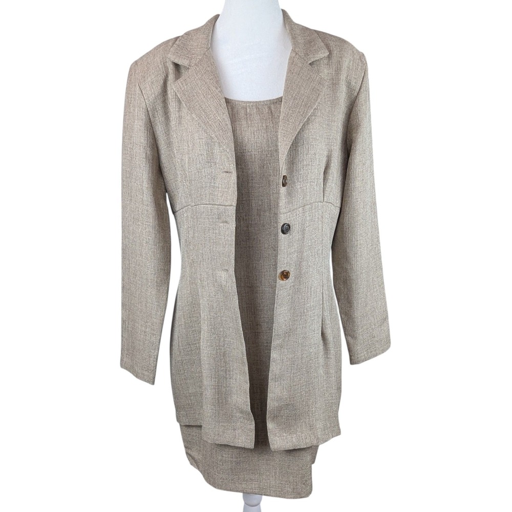 Vintage My Michelle Sleeveless‎ Dress Long Jacket Set Jr Sz 13/14 Tan Timeless